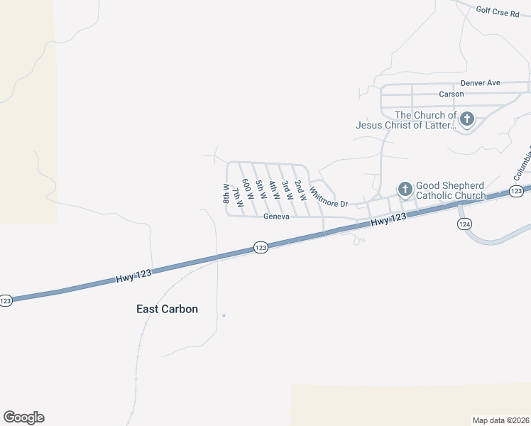 map of restaurants, bars, coffee shops, grocery stores, and more near 159 West Geneva in East Carbon