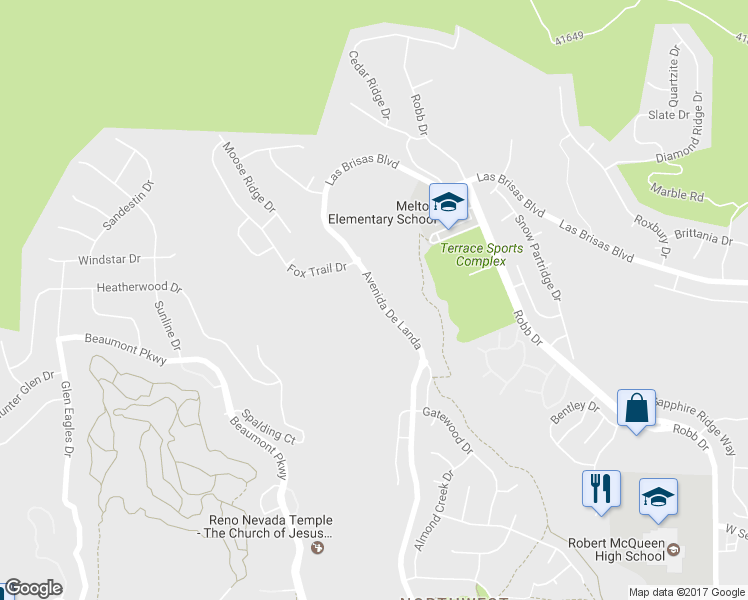 map of restaurants, bars, coffee shops, grocery stores, and more near 2755 Avenida De Landa in Reno