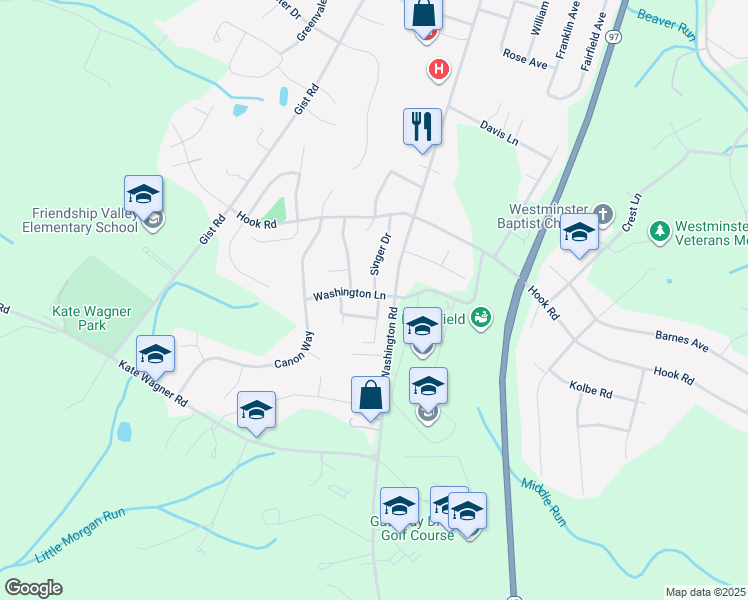 map of restaurants, bars, coffee shops, grocery stores, and more near 95 Washington Lane in Westminster