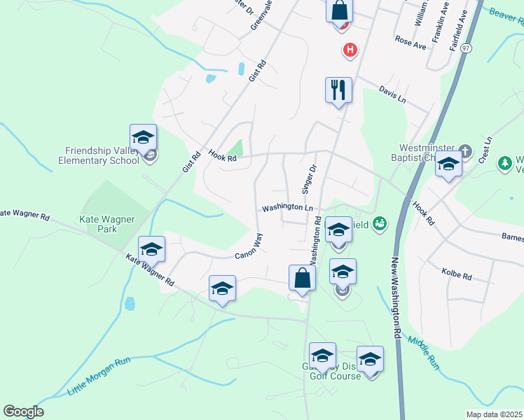 map of restaurants, bars, coffee shops, grocery stores, and more near 15 Washington Lane in Westminster