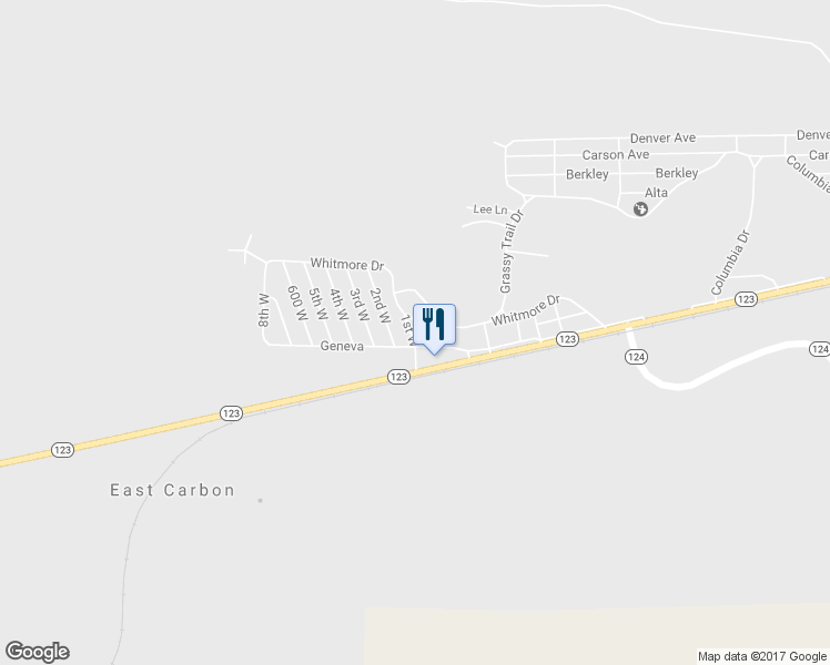 map of restaurants, bars, coffee shops, grocery stores, and more near 109 1st West in East Carbon