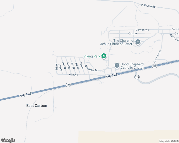 map of restaurants, bars, coffee shops, grocery stores, and more near 109 1st West in East Carbon