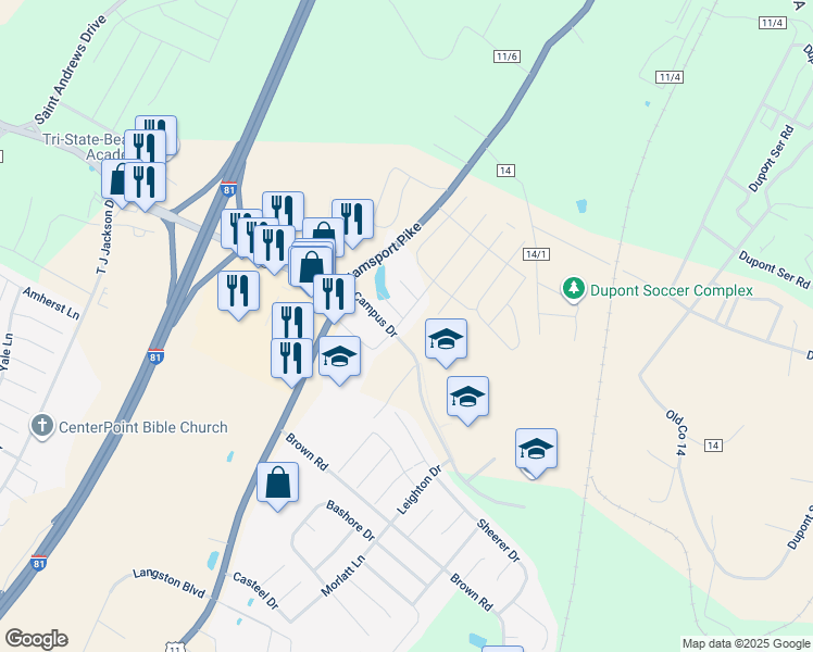 map of restaurants, bars, coffee shops, grocery stores, and more near 30 Magellan Drive in Martinsburg