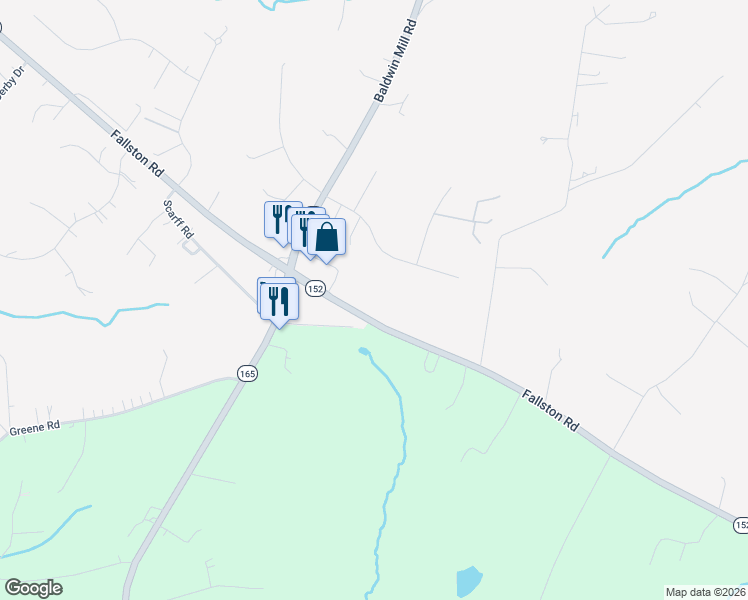 map of restaurants, bars, coffee shops, grocery stores, and more near 2705 Fallston Road in Fallston