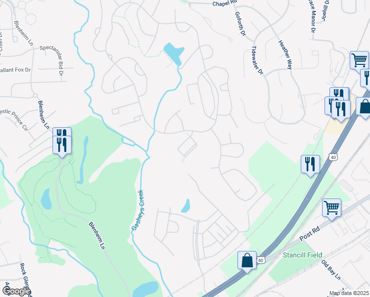 map of restaurants, bars, coffee shops, grocery stores, and more near 403 Bold Ruler Court in Havre de Grace