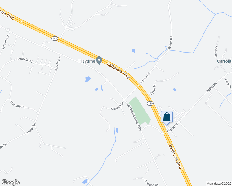 map of restaurants, bars, coffee shops, grocery stores, and more near 1637 Old Westminster Pike in Westminster