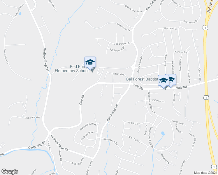 map of restaurants, bars, coffee shops, grocery stores, and more near 703 Macroom Court in Bel Air