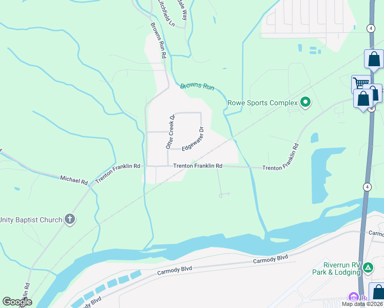 map of restaurants, bars, coffee shops, grocery stores, and more near 7893 Edgewater Drive in Middletown
