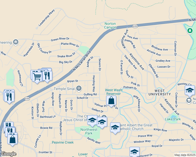 map of restaurants, bars, coffee shops, grocery stores, and more near 2785 Severn Drive in Reno