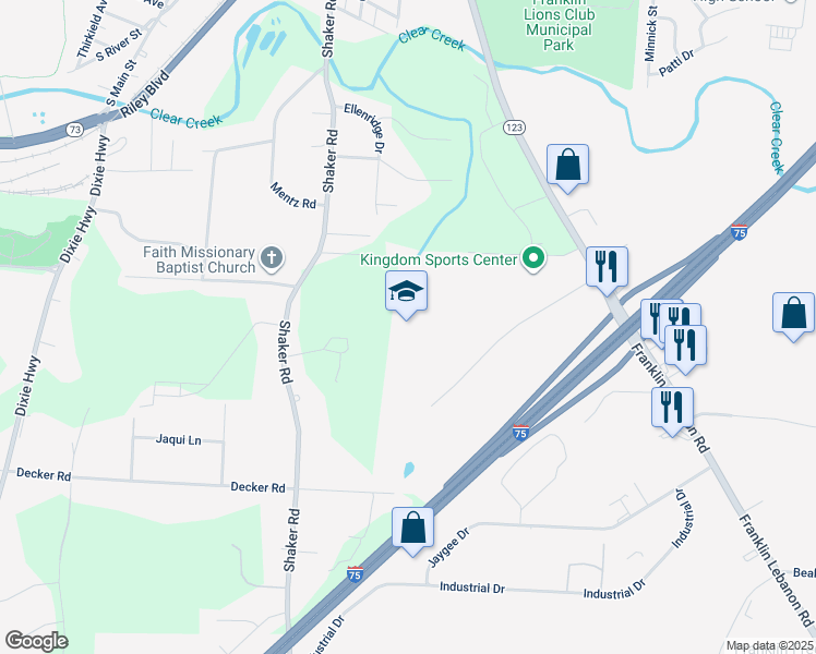 map of restaurants, bars, coffee shops, grocery stores, and more near in Franklin