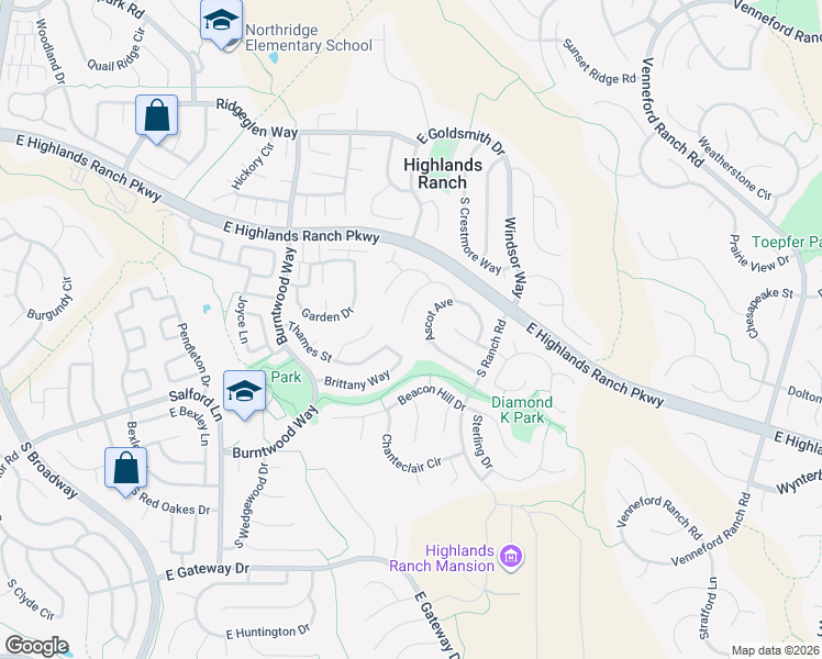 map of restaurants, bars, coffee shops, grocery stores, and more near 9524 Sherrelwood Lane in Littleton
