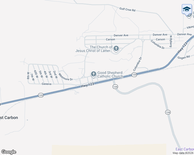 map of restaurants, bars, coffee shops, grocery stores, and more near 119 3rd East Street in East Carbon