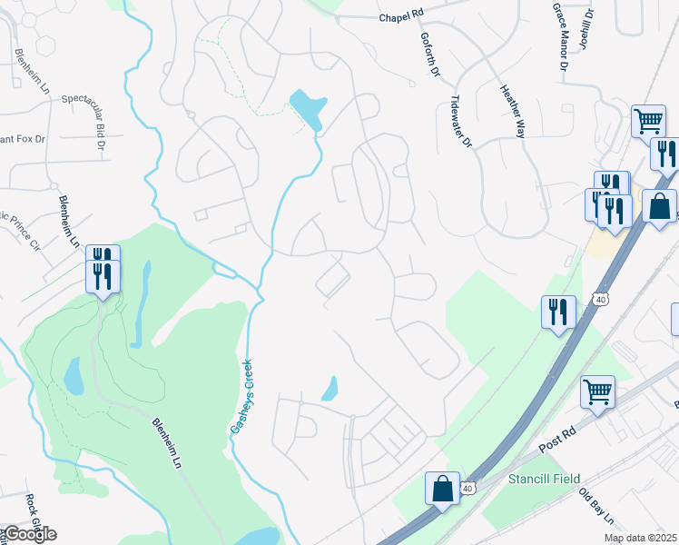 map of restaurants, bars, coffee shops, grocery stores, and more near 401 Bold Ruler Court in Havre de Grace