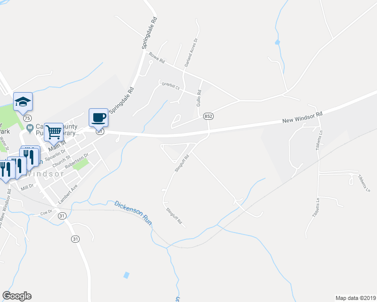 map of restaurants, bars, coffee shops, grocery stores, and more near 2974 Union Square Road in New Windsor
