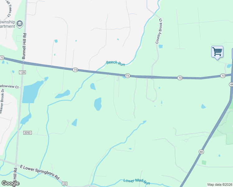 map of restaurants, bars, coffee shops, grocery stores, and more near 685 Ohio 73 in Springboro