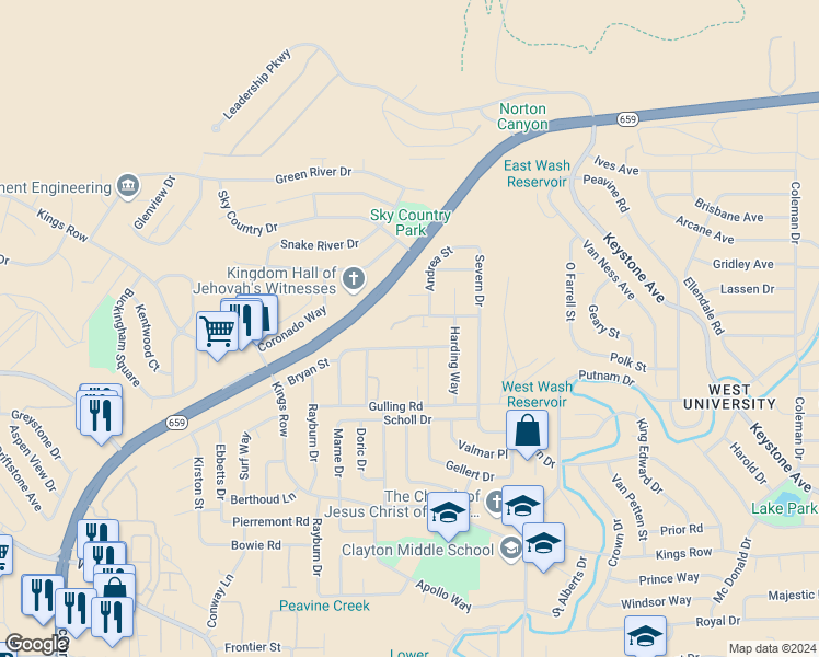 map of restaurants, bars, coffee shops, grocery stores, and more near 2644 Sunray Drive in Reno