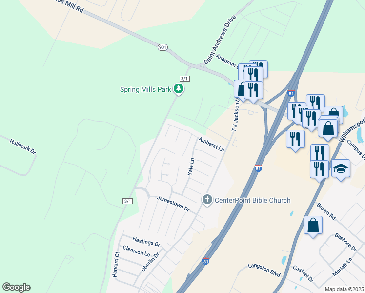 map of restaurants, bars, coffee shops, grocery stores, and more near 84 Haverford Court in Falling Waters