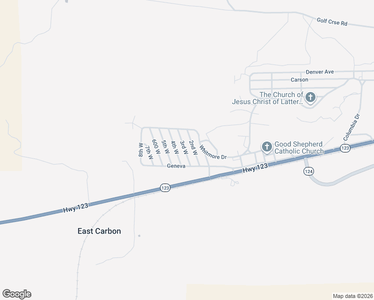 map of restaurants, bars, coffee shops, grocery stores, and more near 119 3rd East Street in East Carbon