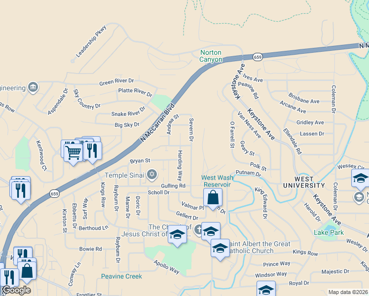 map of restaurants, bars, coffee shops, grocery stores, and more near 2490 Sunray Drive in Reno