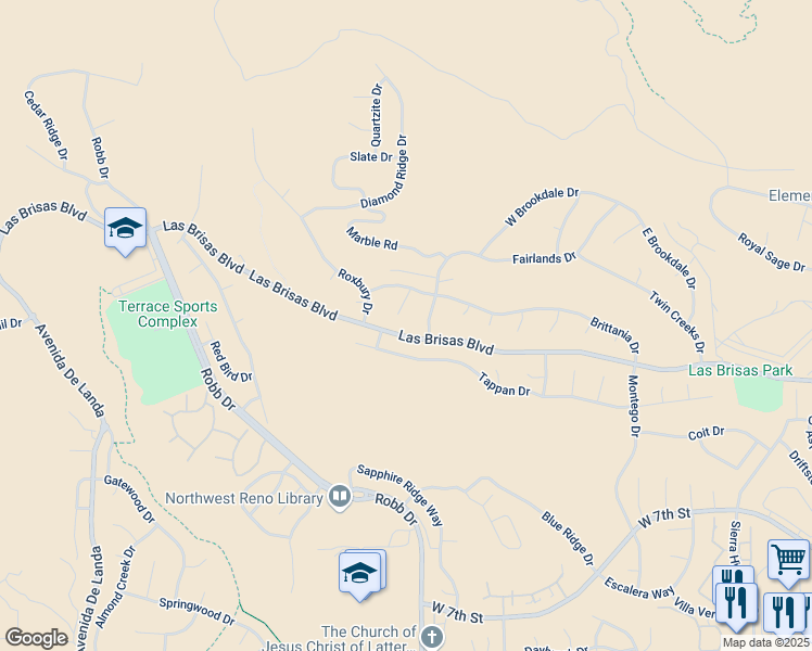 map of restaurants, bars, coffee shops, grocery stores, and more near 2975 Cahal Court in Reno