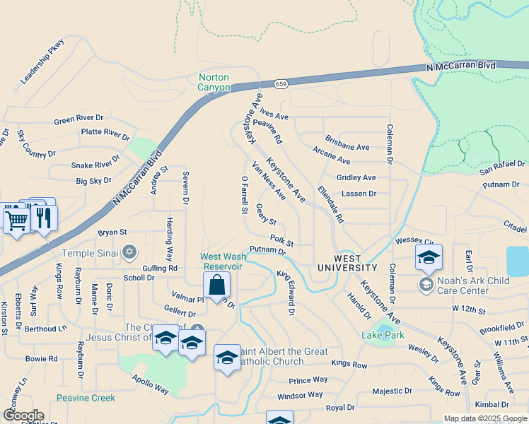 map of restaurants, bars, coffee shops, grocery stores, and more near 1701 Geary Street in Reno