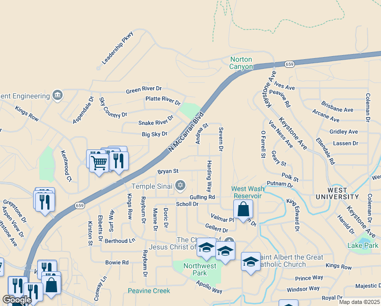 map of restaurants, bars, coffee shops, grocery stores, and more near 2640 Emily Street in Reno