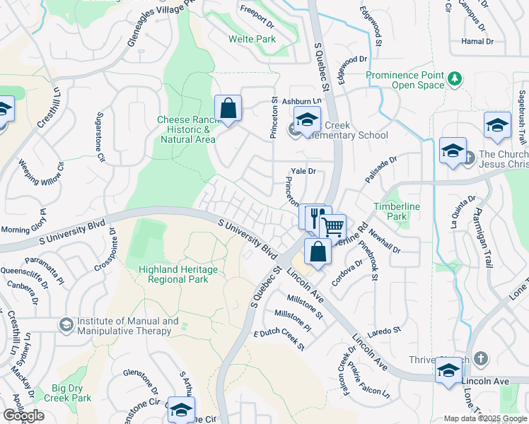 map of restaurants, bars, coffee shops, grocery stores, and more near 6243 Trailhead Rd in Littleton