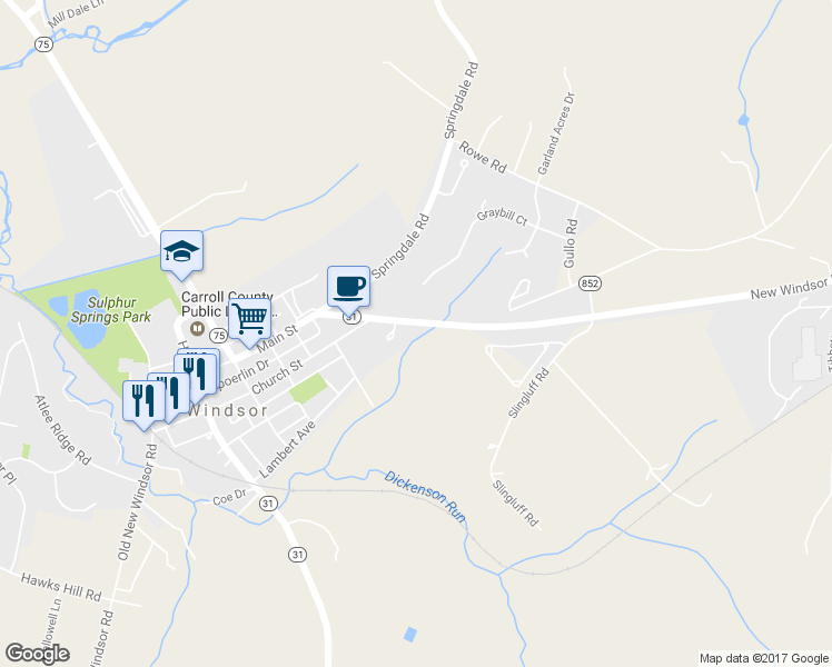 map of restaurants, bars, coffee shops, grocery stores, and more near 2851 New Windsor Road in New Windsor