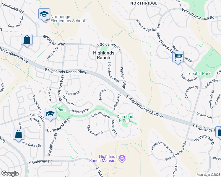 map of restaurants, bars, coffee shops, grocery stores, and more near 1260 Ascot Avenue in Littleton