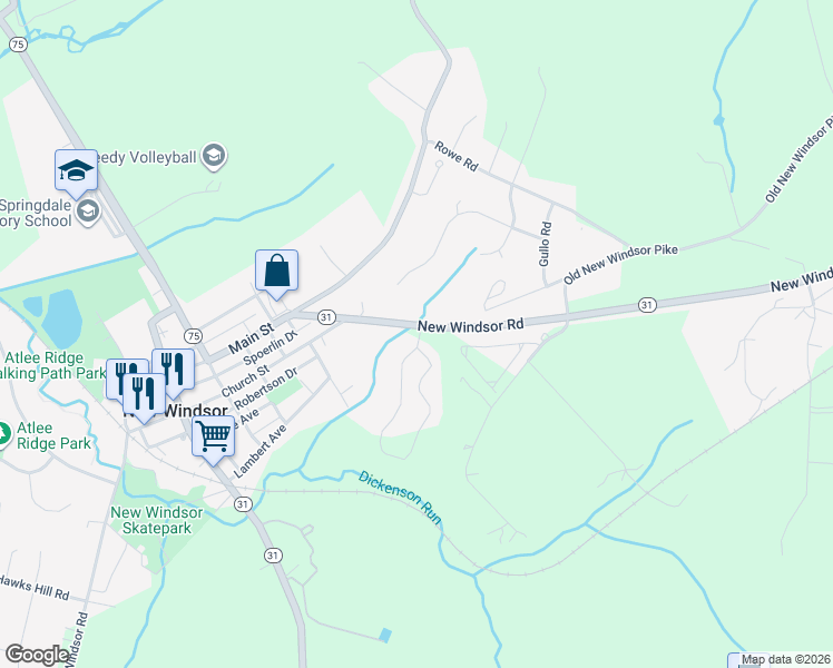 map of restaurants, bars, coffee shops, grocery stores, and more near 2722 Town View Circle in New Windsor