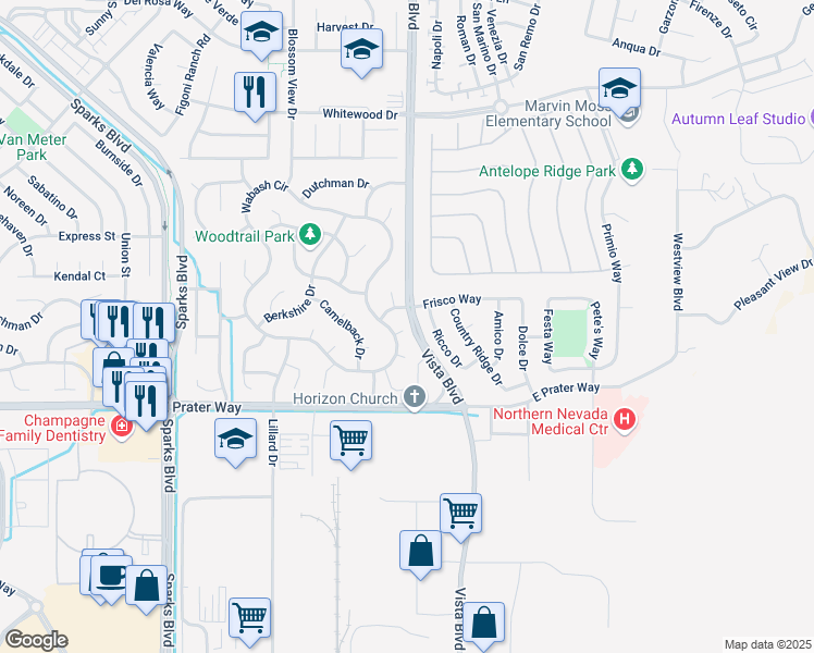 map of restaurants, bars, coffee shops, grocery stores, and more near 1978 Trestle Court in Sparks