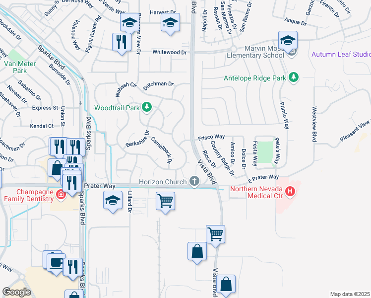 map of restaurants, bars, coffee shops, grocery stores, and more near 1978 Trestle Court in Sparks