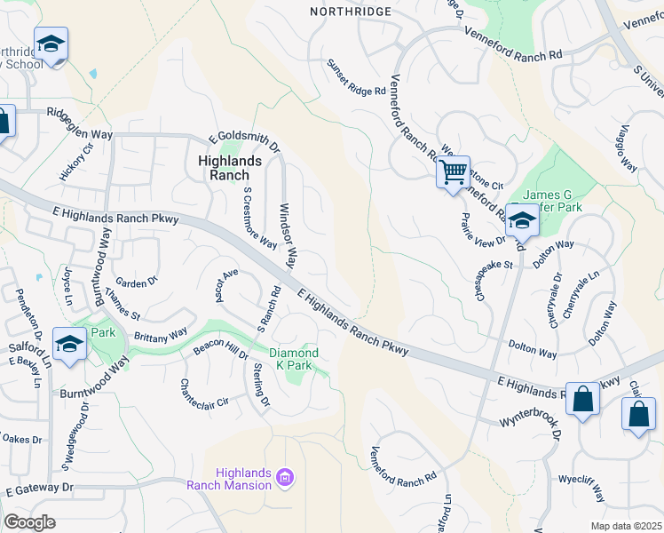 map of restaurants, bars, coffee shops, grocery stores, and more near 1683 East Brookside Drive in Littleton