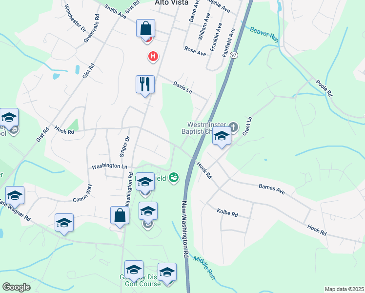 map of restaurants, bars, coffee shops, grocery stores, and more near 150 Hook Road in Westminster