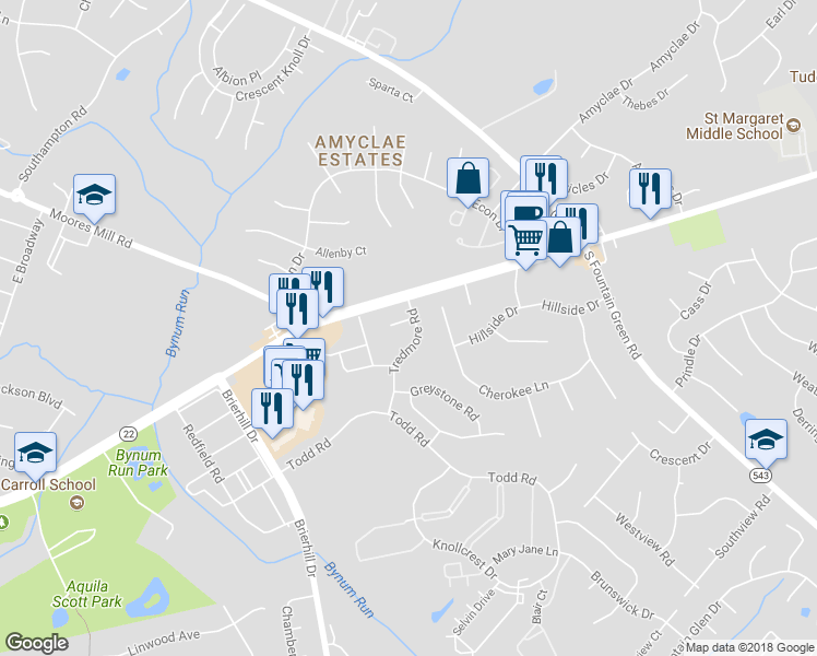 map of restaurants, bars, coffee shops, grocery stores, and more near 1307 Darley Court in Bel Air