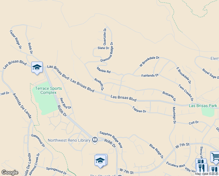 map of restaurants, bars, coffee shops, grocery stores, and more near 2975 Cahal Court in Reno