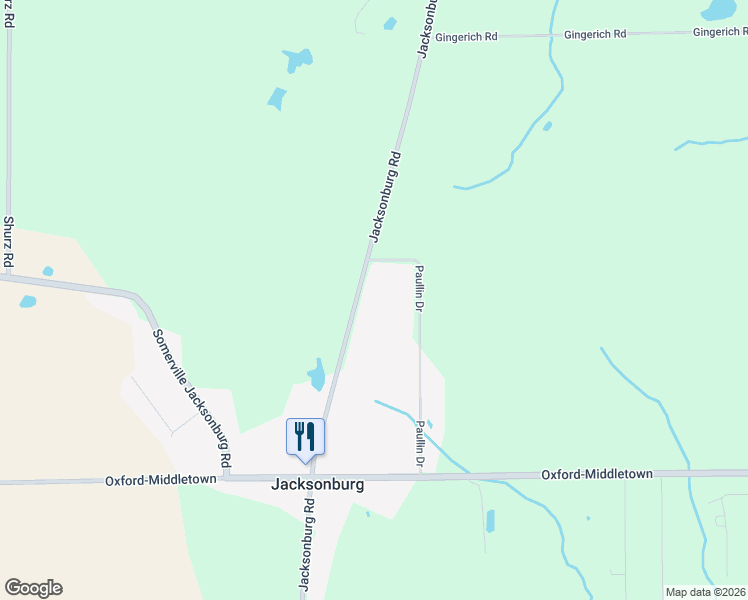 map of restaurants, bars, coffee shops, grocery stores, and more near 6246 Jacksonburg Road in Middletown