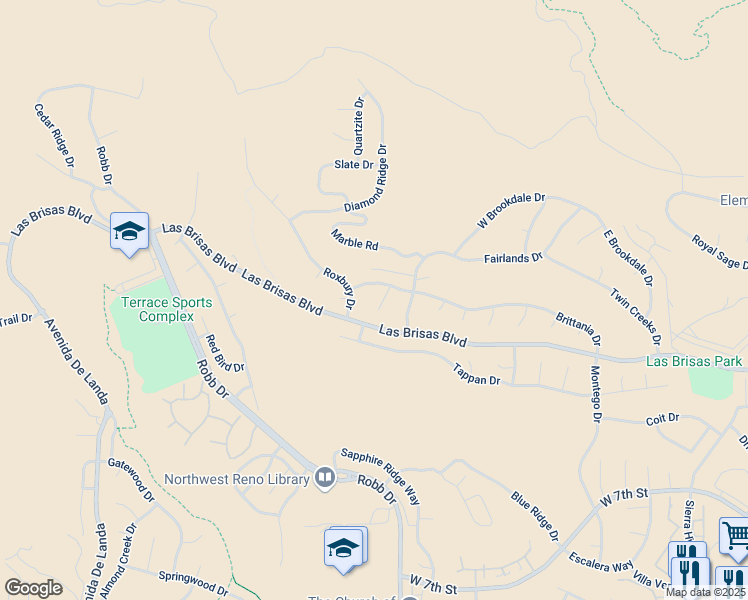 map of restaurants, bars, coffee shops, grocery stores, and more near 2975 Cahal Court in Reno
