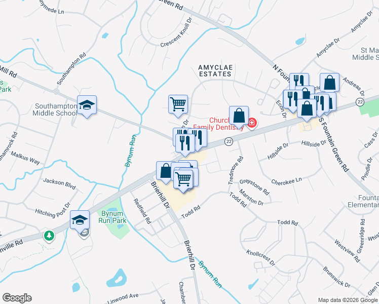 map of restaurants, bars, coffee shops, grocery stores, and more near 1294 East Churchville Road in Bel Air