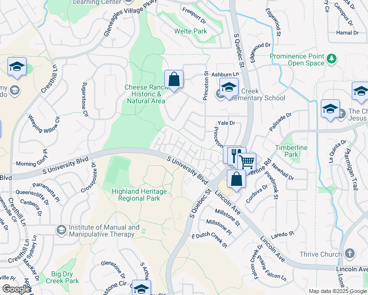 map of restaurants, bars, coffee shops, grocery stores, and more near 6149 Trailhead Road in Littleton