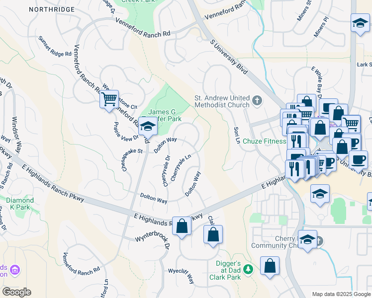 map of restaurants, bars, coffee shops, grocery stores, and more near 9412 South Alcosta Place in Littleton
