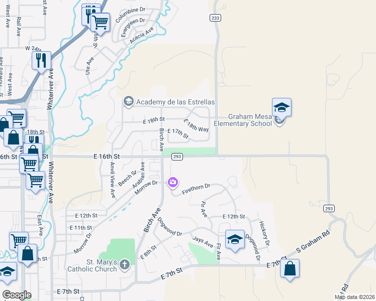 map of restaurants, bars, coffee shops, grocery stores, and more near 1100 E 16th St in Rifle
