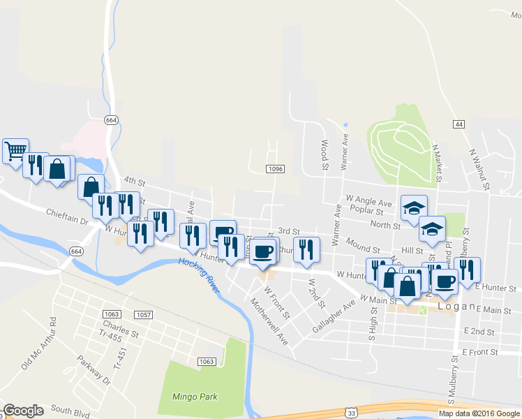 map of restaurants, bars, coffee shops, grocery stores, and more near 460 West Street in Logan
