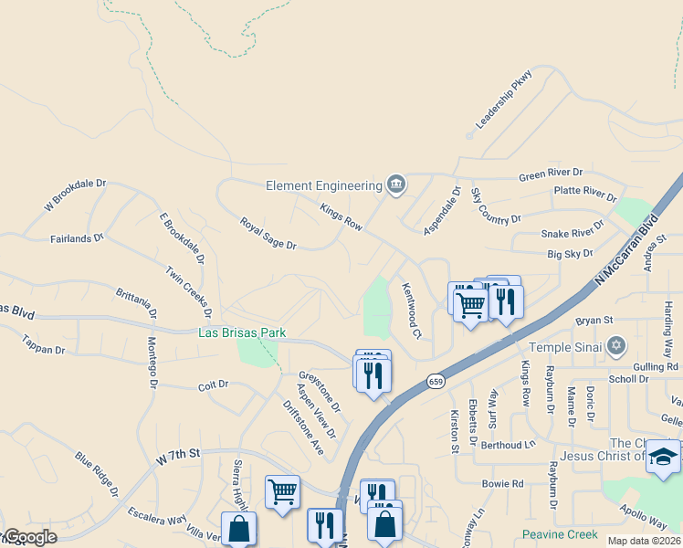 map of restaurants, bars, coffee shops, grocery stores, and more near 2835 Royal Sage Court in Reno
