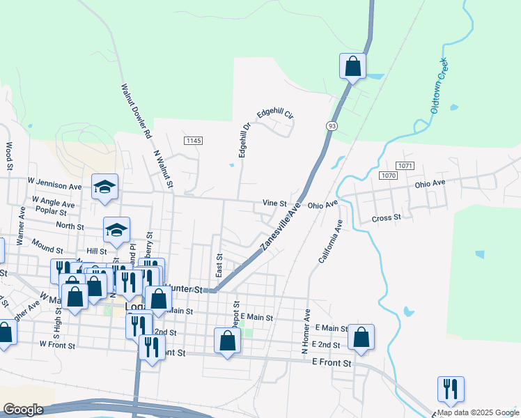 map of restaurants, bars, coffee shops, grocery stores, and more near 506 Angle Avenue in Logan