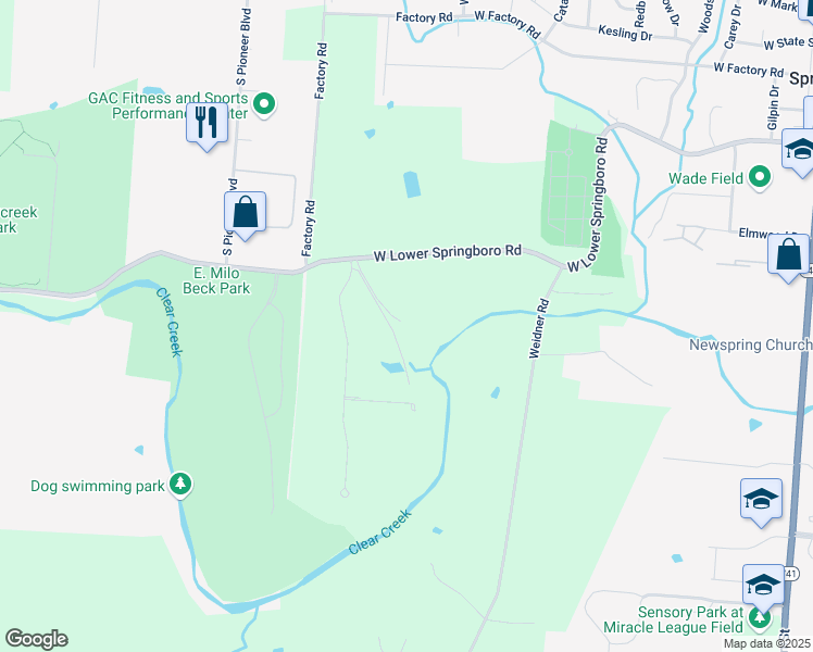 map of restaurants, bars, coffee shops, grocery stores, and more near 2927 West Lower Springboro Road in Springboro