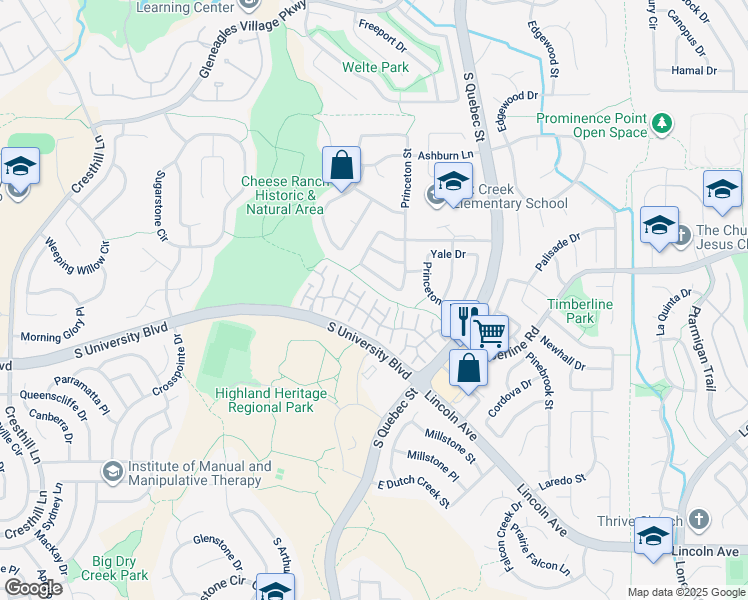 map of restaurants, bars, coffee shops, grocery stores, and more near 6211 Trailhead Road in Littleton