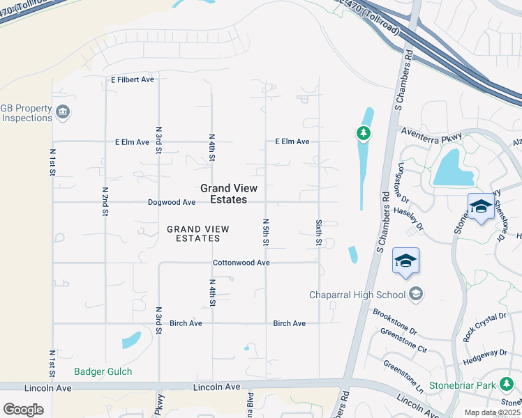 map of restaurants, bars, coffee shops, grocery stores, and more near 12583 North 5th Street in Parker