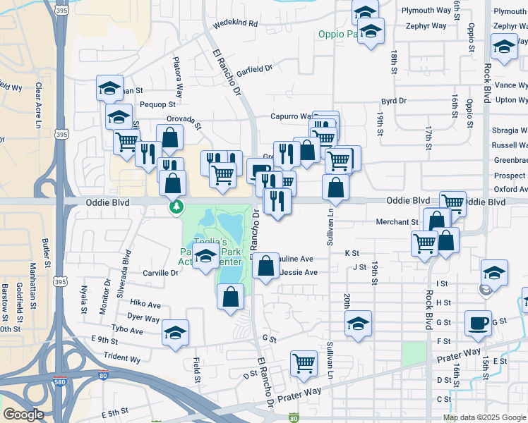map of restaurants, bars, coffee shops, grocery stores, and more near 2229 Oddie Boulevard in Sparks