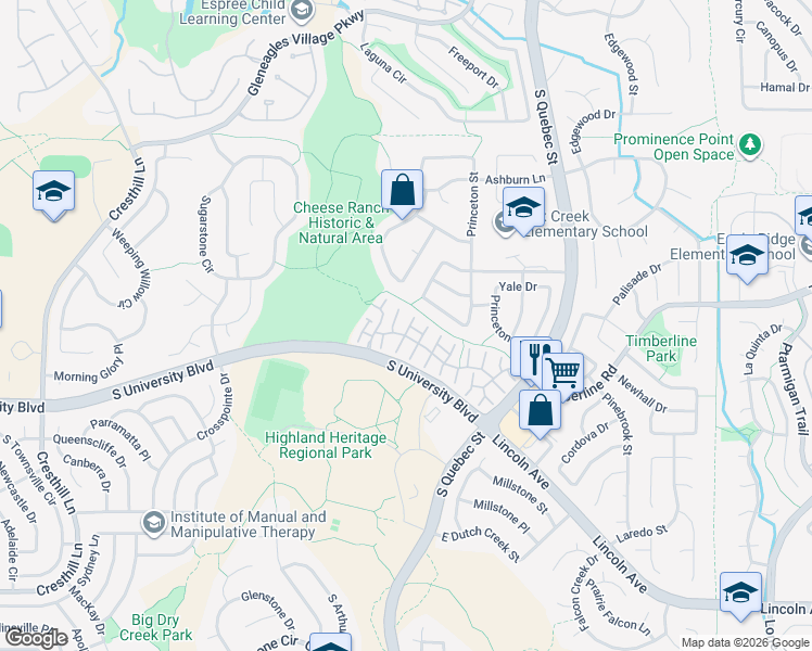 map of restaurants, bars, coffee shops, grocery stores, and more near 6149 Trailhead Road in Littleton